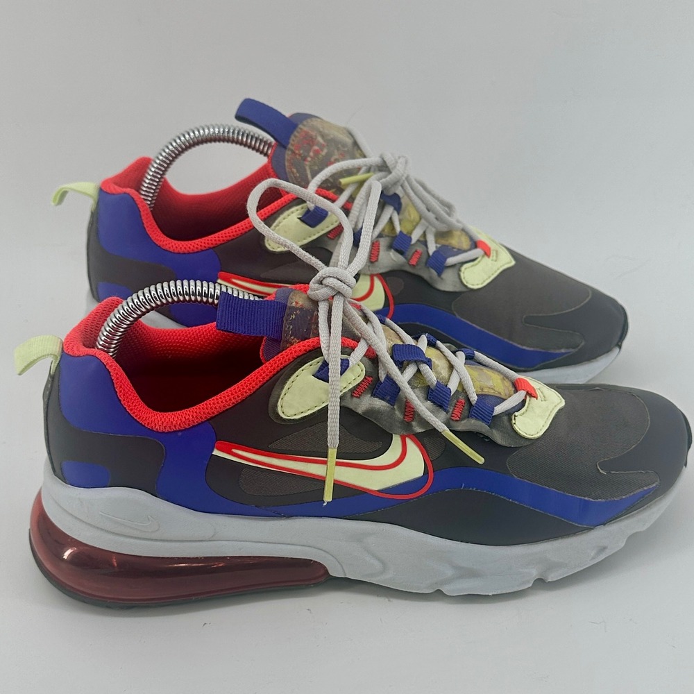 Nike Air Max 270 React Kids 7Y Gray Blue Red Yellow CT1630-001 Low Top Sneakers - Picture 2 of 10
